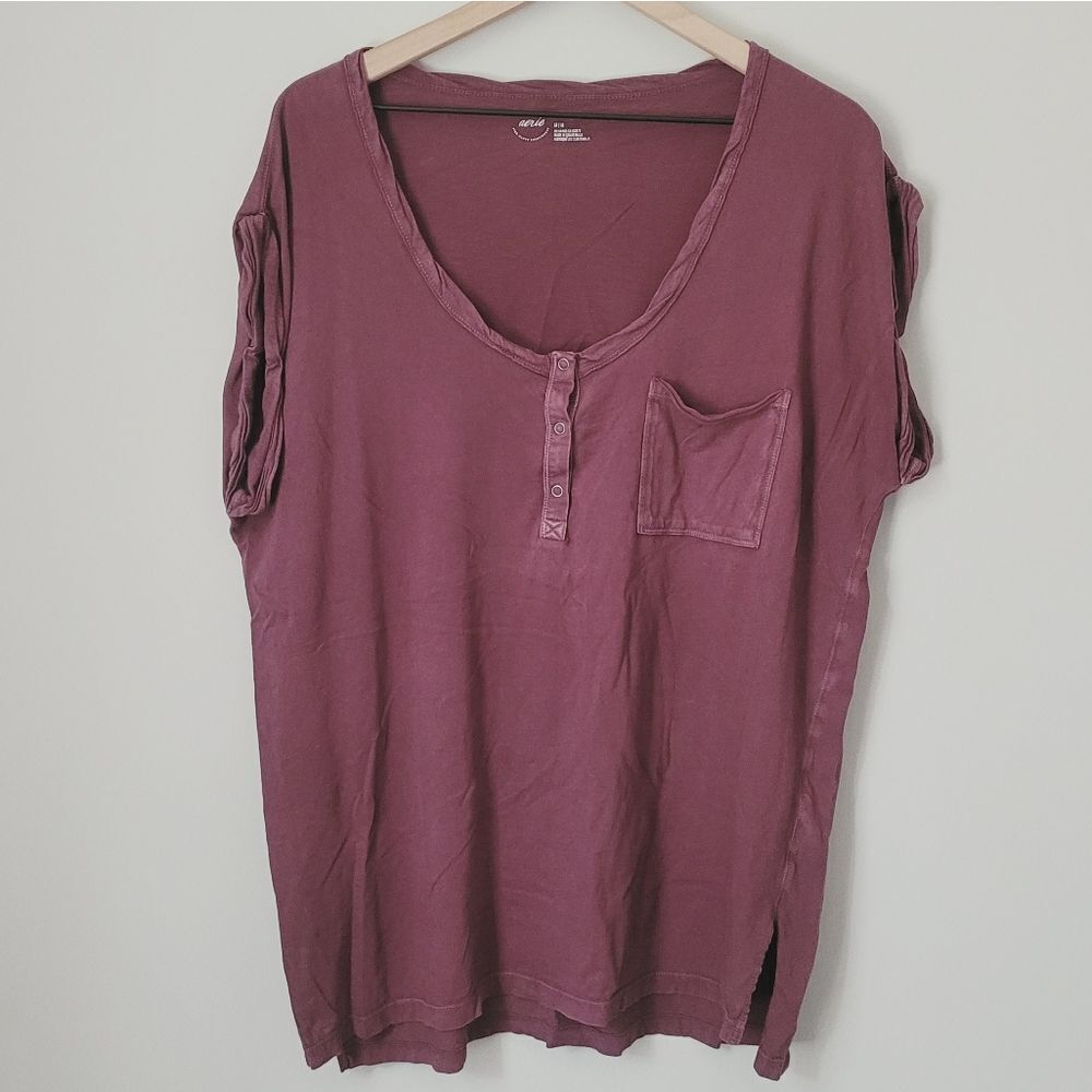 Aerie Oversized Scoop Neck Cranberry Tee Size Medium
